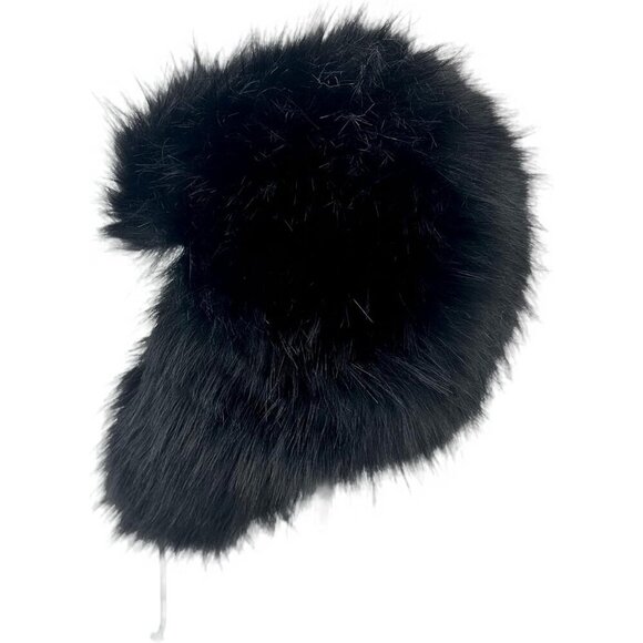 Unisex Black Faux Fur Russian Hat, Soft, Warm Winter Trapper Hat with Earmuffs main image 4